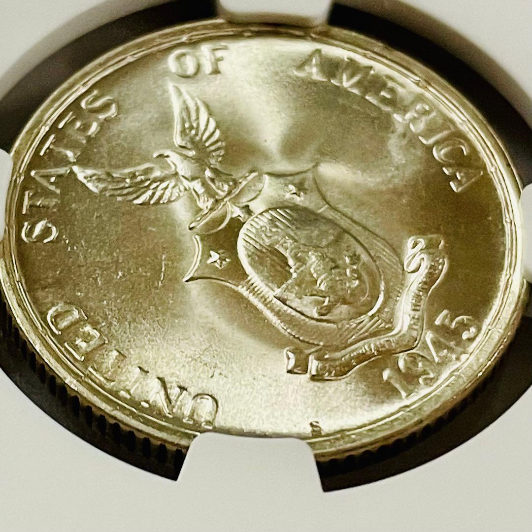 米領 フィリピン 1945 NGC MS65 50センタボ 銀貨 マヨン火山