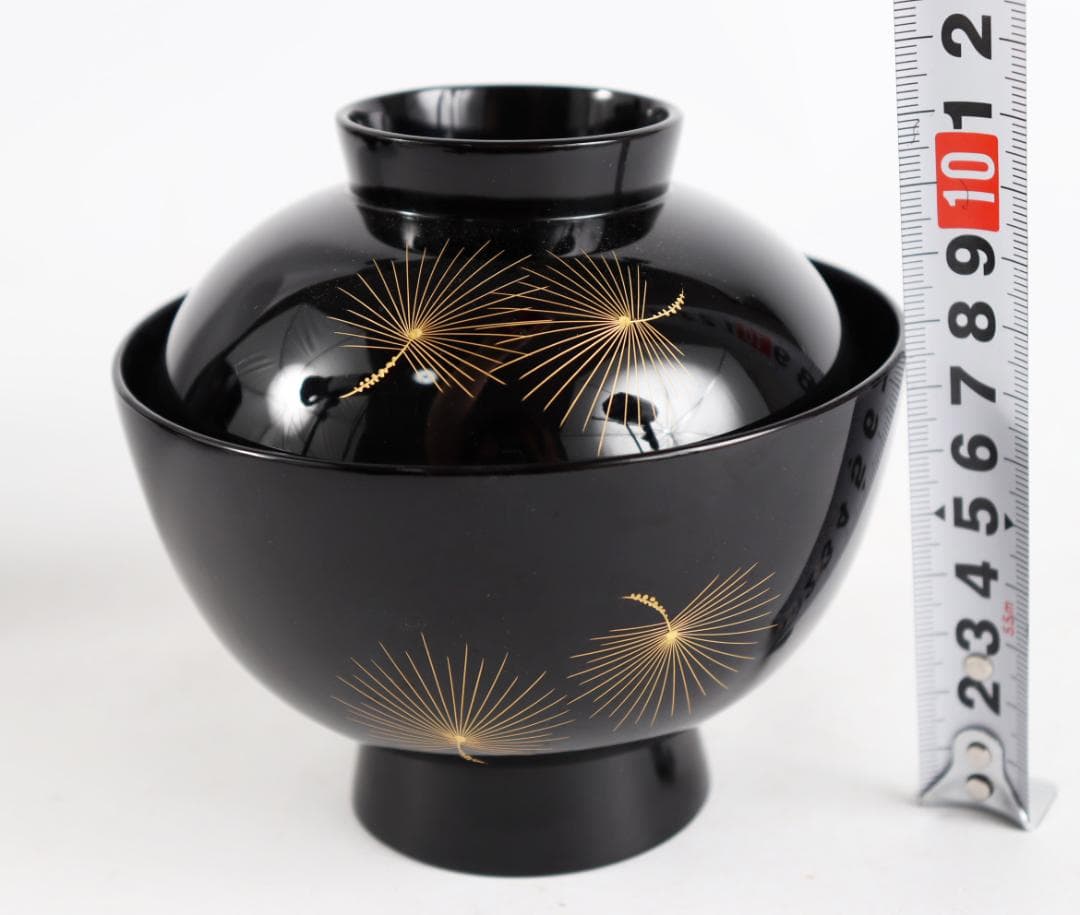 輪島塗 吸物椀 飛花沈金 高出英次　黒 5客　天然漆 天然木