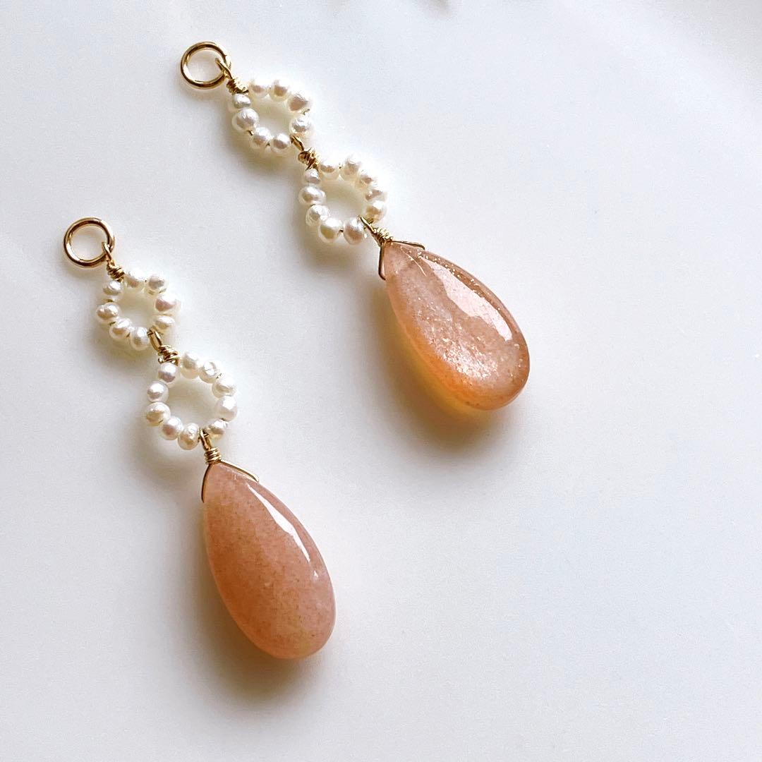 Kaya◆ピーチムーンストーン×淡水パールチャーム✧14kgf