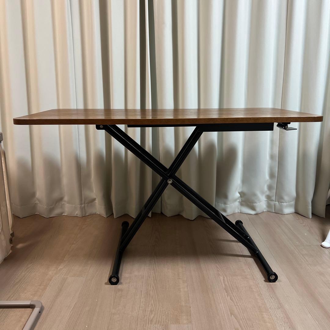 無段階昇降式ブラウンダイニングテーブル