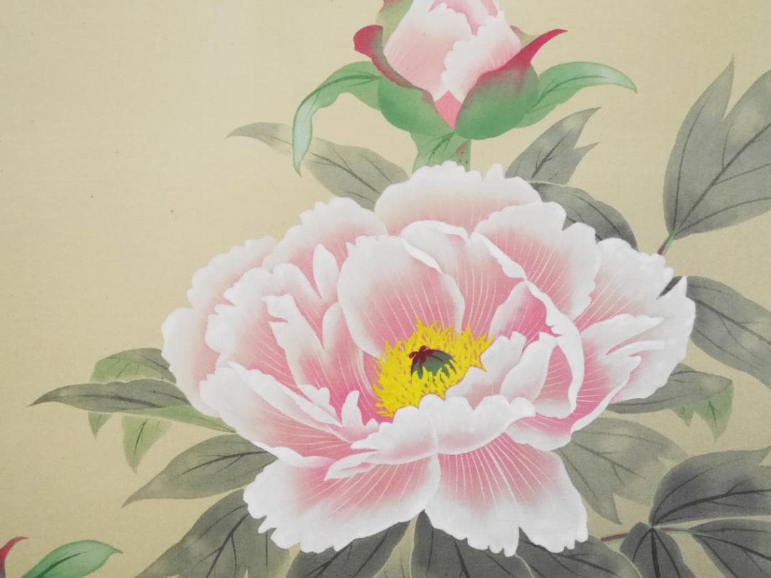 牡丹之図　日本画家　中村松雲（真作保証付）◆絹本肉筆　共箱付　日本画　花鳥　掛軸