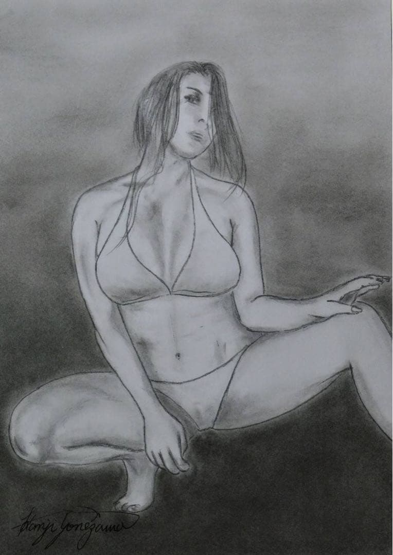 パステル画　人物画　絵画　「Be Near Me」