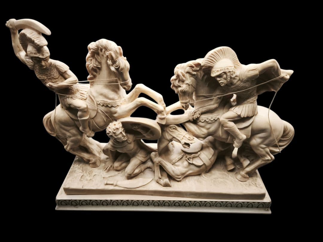 A. Santini 騎馬戦士像 合成大理石風 彫像 置物