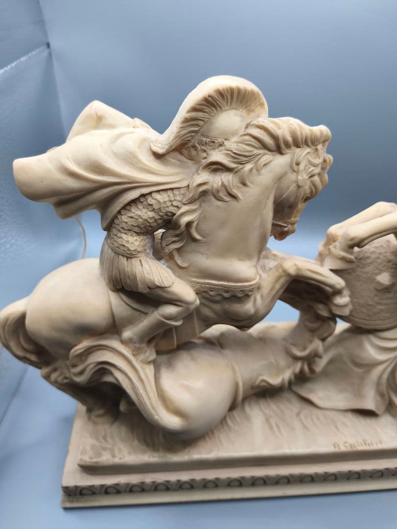 A. Santini 騎馬戦士像 合成大理石風 彫像 置物