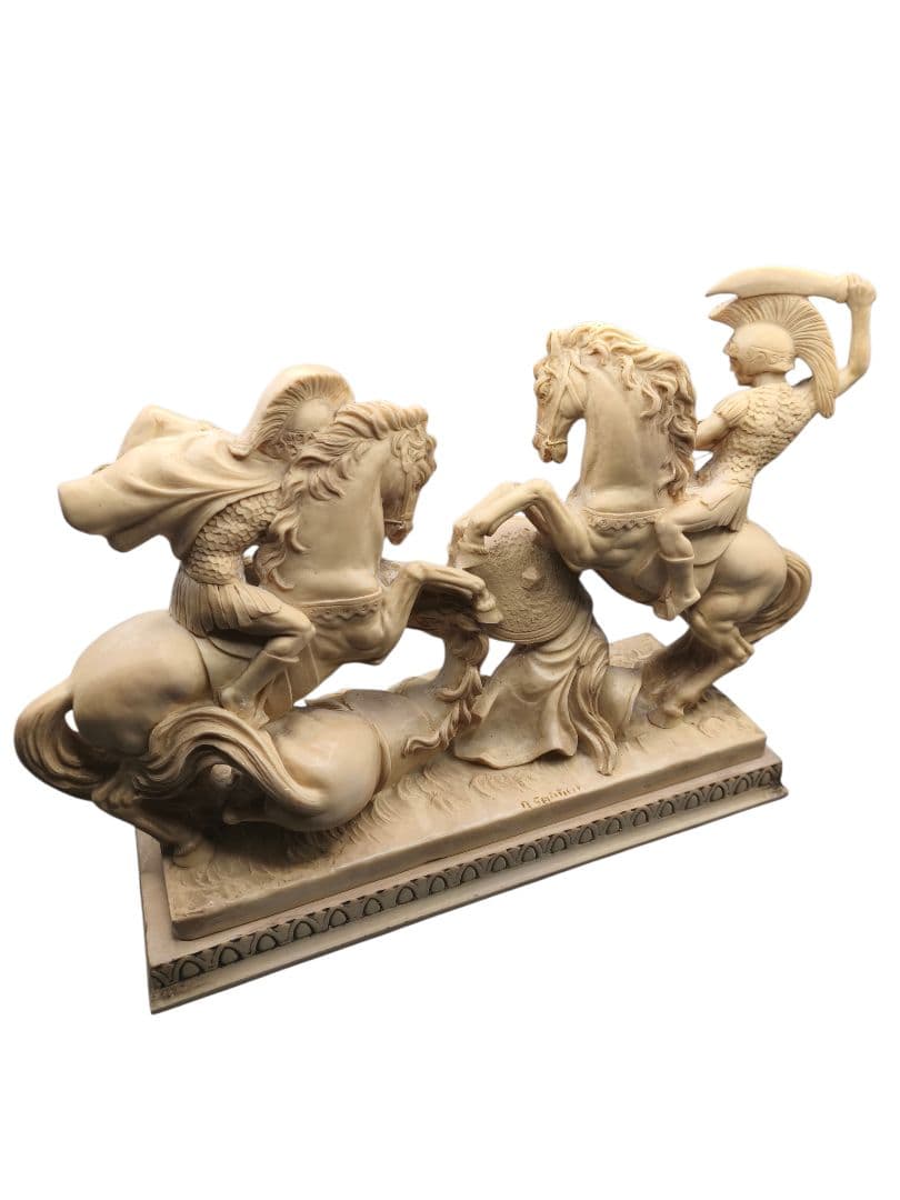 A. Santini 騎馬戦士像 合成大理石風 彫像 置物