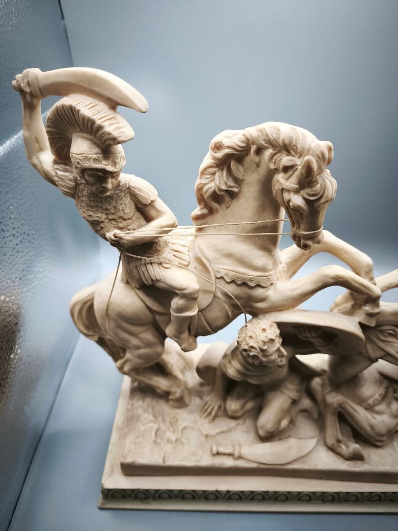 A. Santini 騎馬戦士像 合成大理石風 彫像 置物