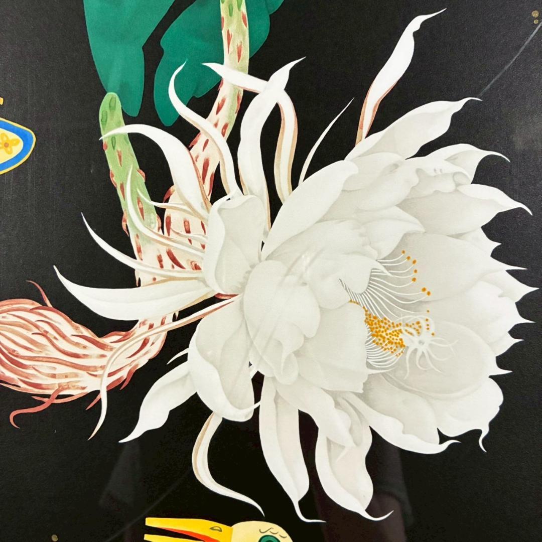 中島千波「月下の夜」リトグラフ 直筆サイン・落款有 額縁入り 日本画家