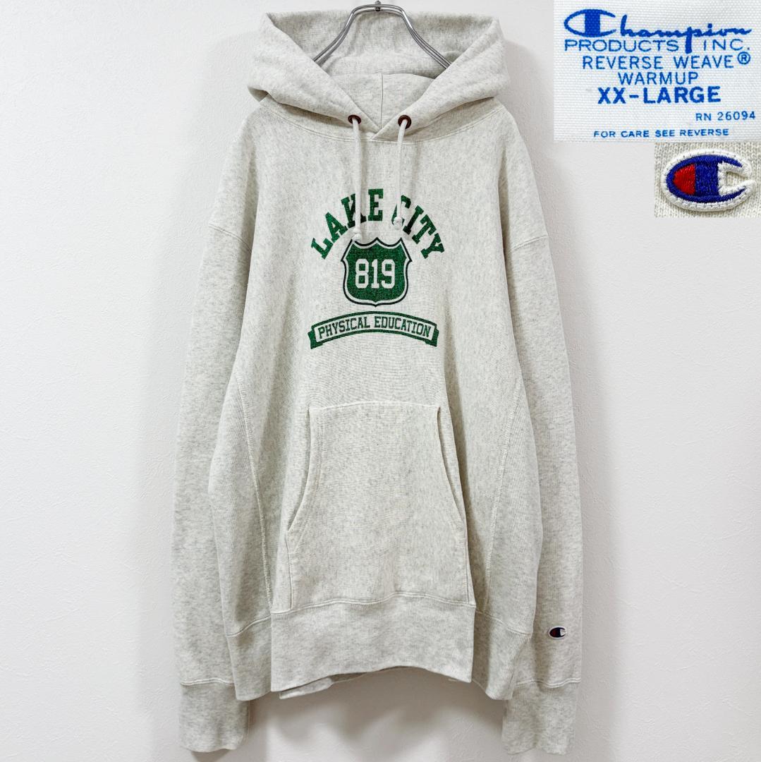 XXL　70s復刻　チャンピオン　染み込み3段プリント　リバースウィーブパーカー