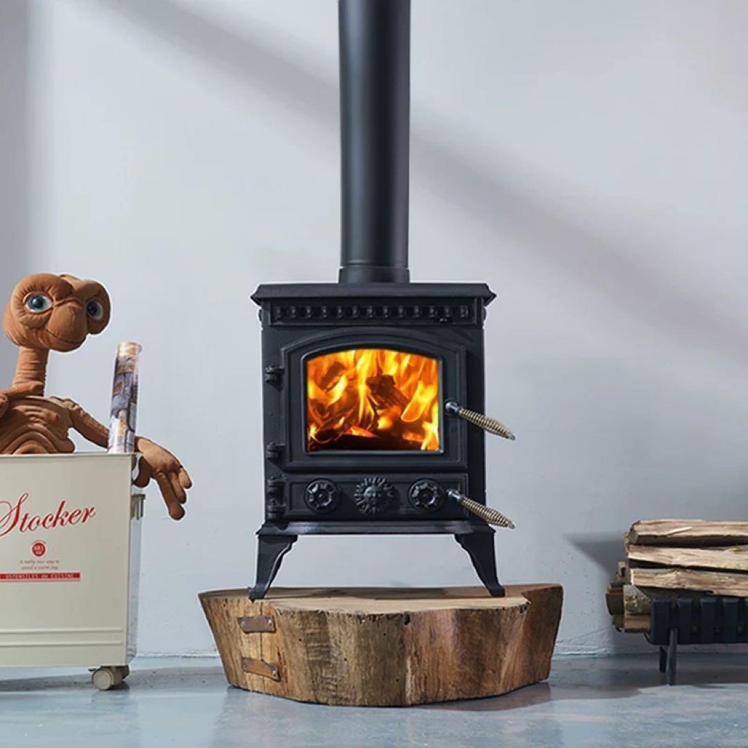 薪ストーブ 鋳鉄 暖炉 ガラス窓 調理OK レトロ ヴィンテージ キャンプ 暖房