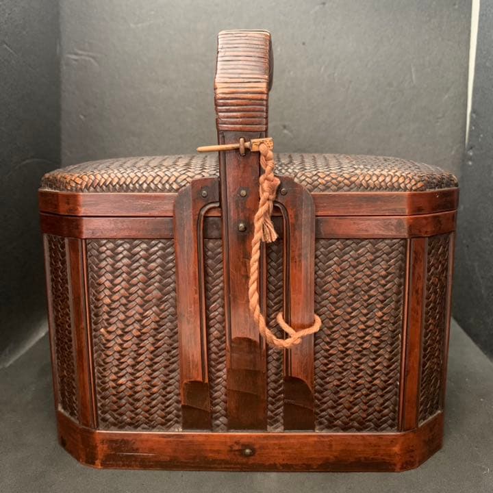 中国 竹細工 藤編 提籃 藤 煎茶提籃 竹籠   野点籠  手提げ篭 茶道具