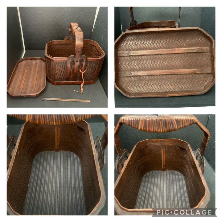 中国 竹細工 藤編 提籃 藤 煎茶提籃 竹籠   野点籠  手提げ篭 茶道具
