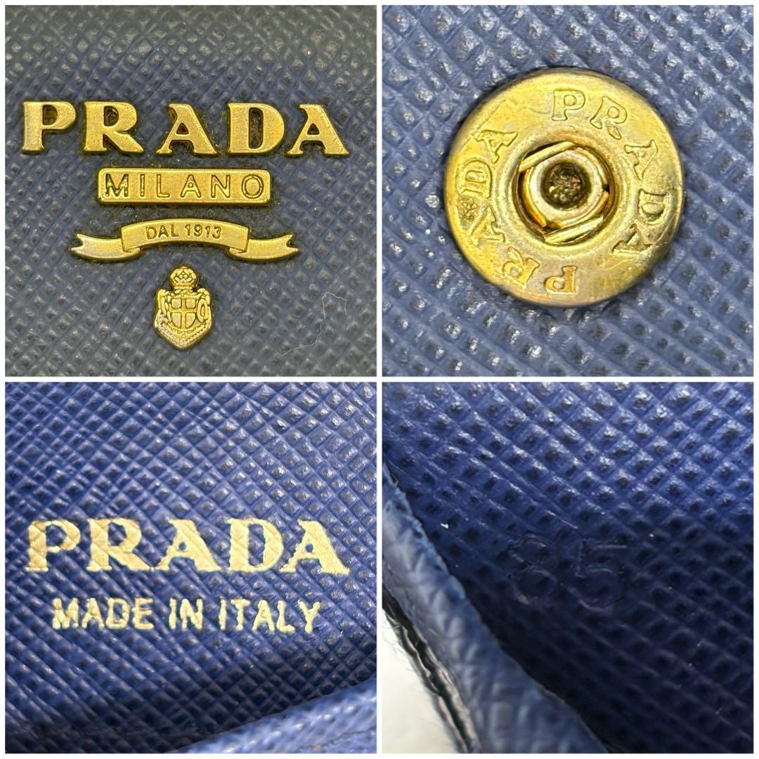 美品✨プラダ 三つ折り財布 財布 サフィアーノ レザー リボン ネイビー 紺