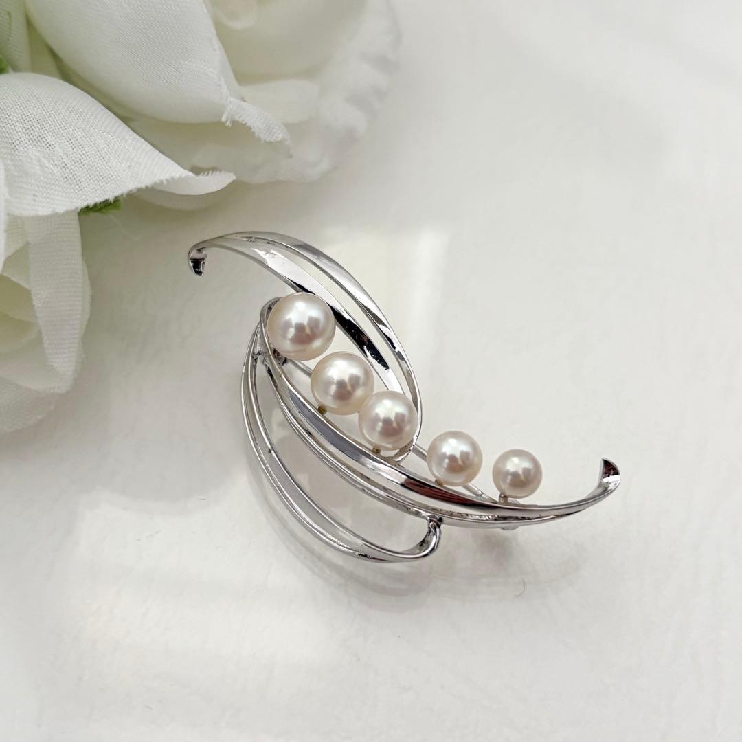 414【ミキモト】シルバー　パール　ブローチ