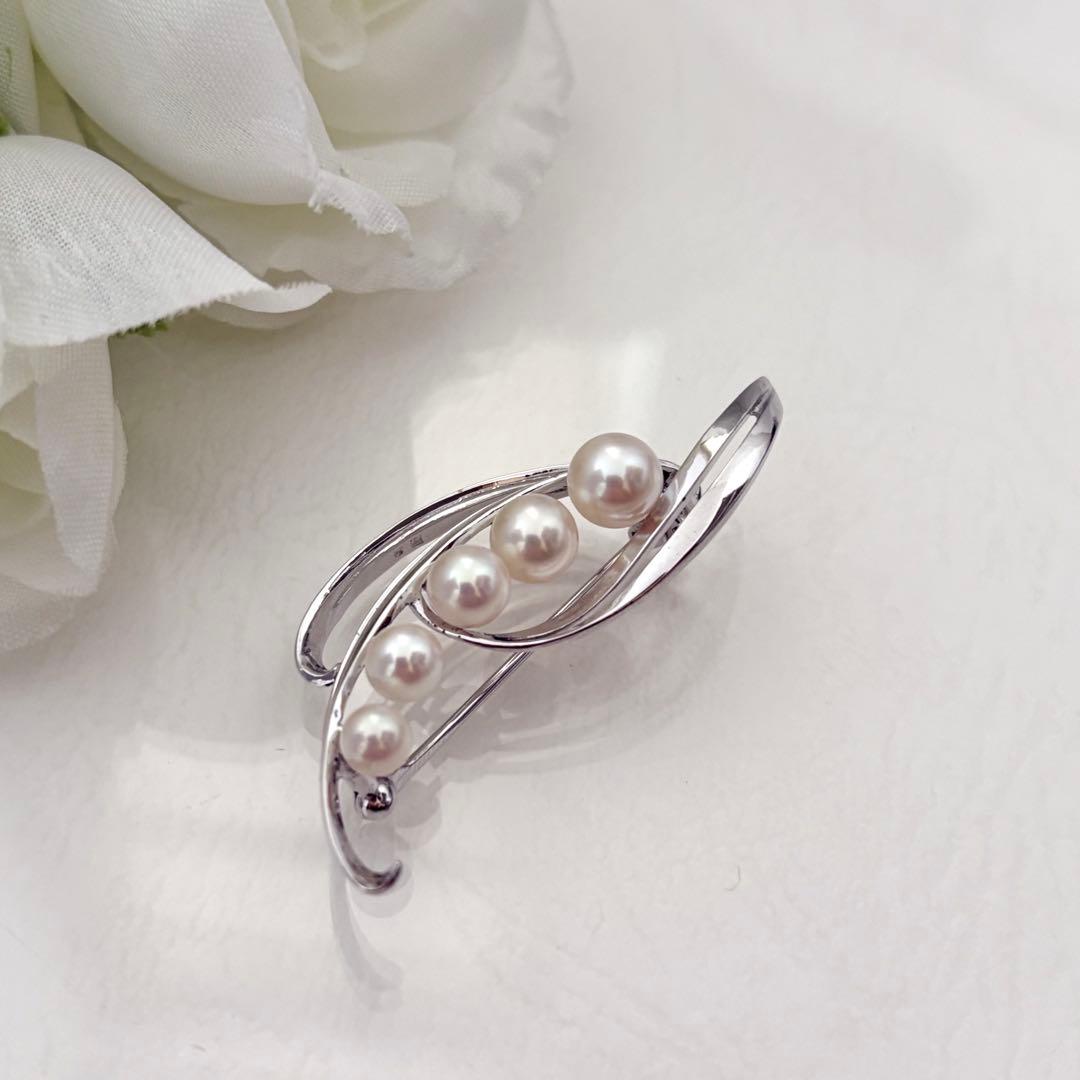 414【ミキモト】シルバー　パール　ブローチ