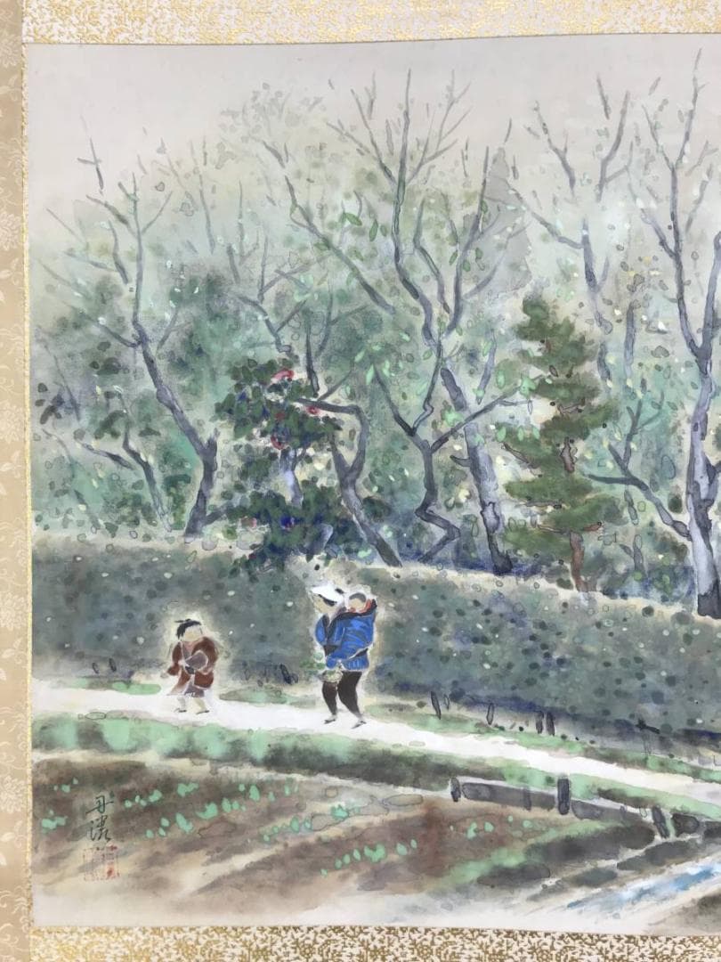 作者不詳/早春佳趣図/人物図/横物/山水図/掛軸/名家伝来/AD-202