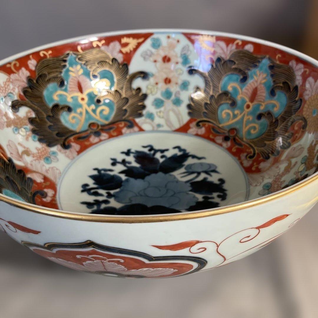 【古伊万里文】古伊万里の伝統　有田古伊万里文　染錦四方花絵牡丹見込文　大深鉢