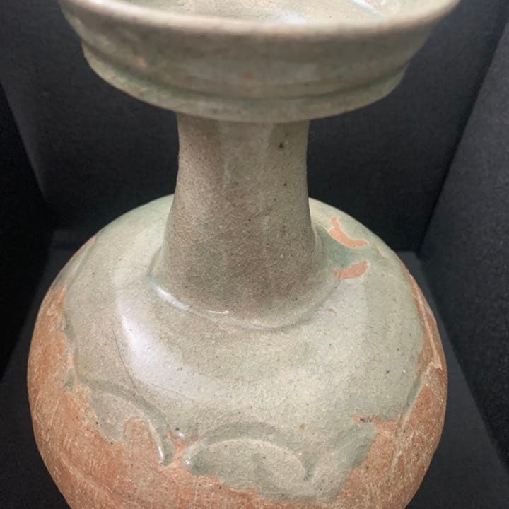 高麗青磁　盤口瓶　鎬広口瓶　須恵器　花瓶　オブジェ　李朝