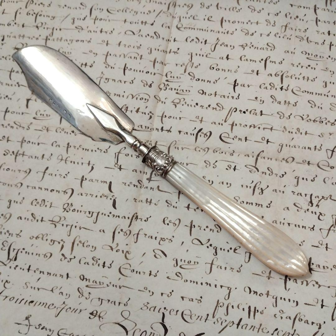 セール　純銀　ジョージアン　バターナイフ マザーオブパール　1824年