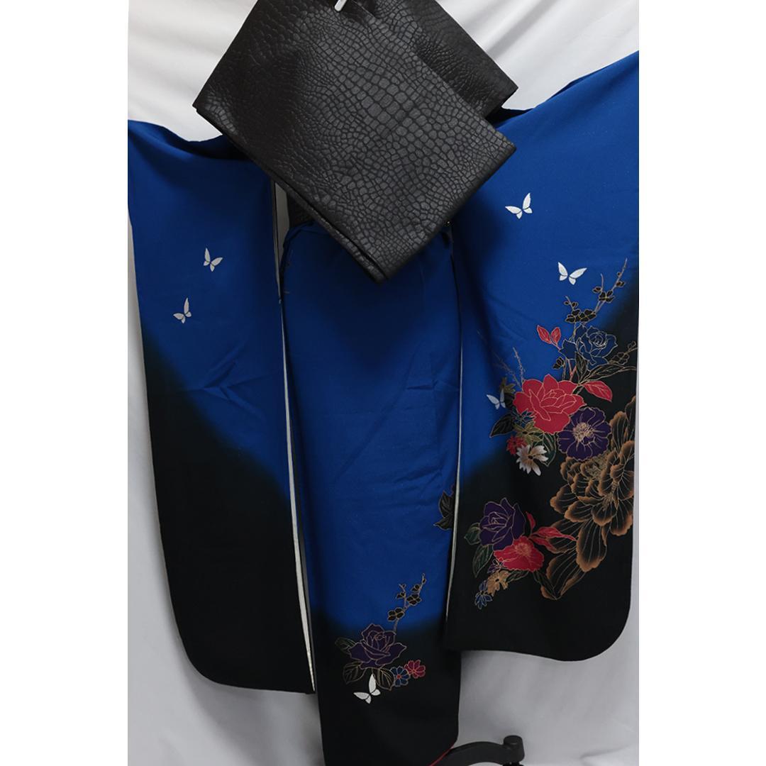 美品◆人気の青！◆ 振袖6点セット ◆フルセット正絹ギャル前撮り成人式55Ac