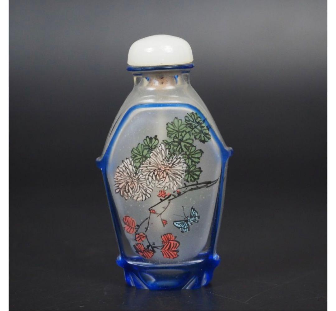 送料無料　色被せガラス手描き内画鼻煙壺　中国古玩