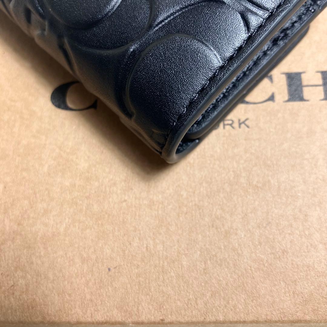 未使用品 COACH エンボス シグネチャー キーケース レザーブラック