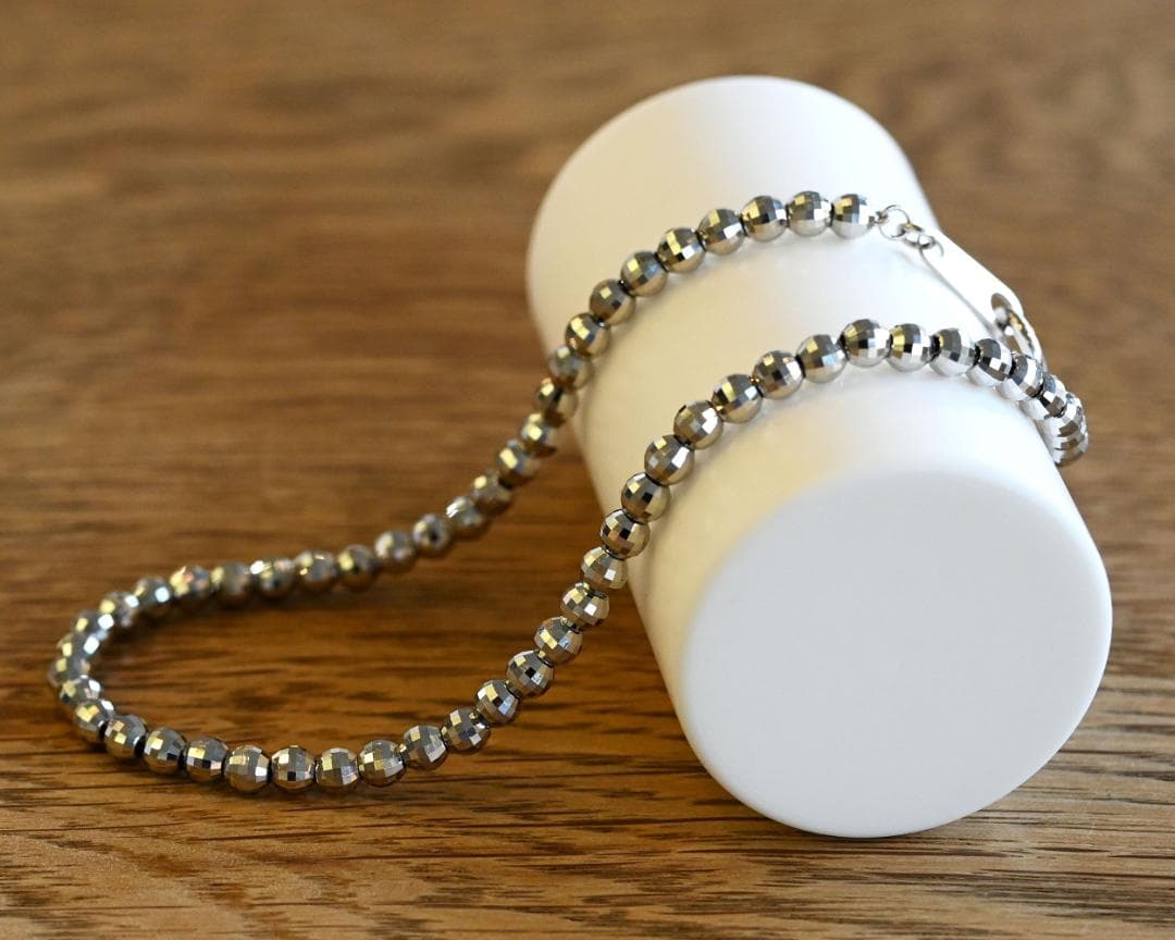 新品 Pt850ミラーカットボールチェーンブレスレット幅3.0mm長さ18cm