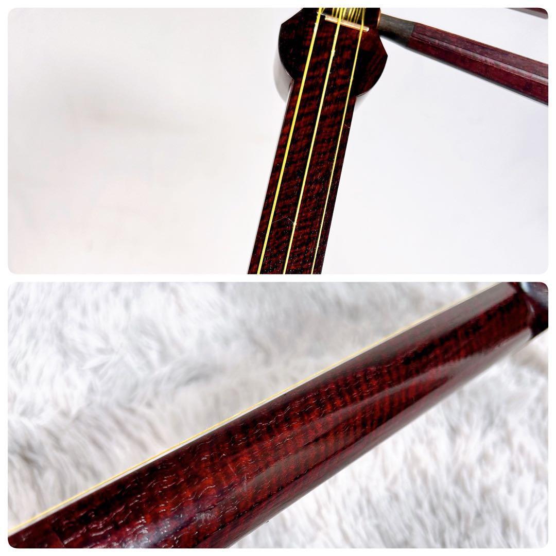 【希少】長唄三味線　中棹　紅木　金細　綾杉胴　K18刻印あり　トチあり　二本溝
