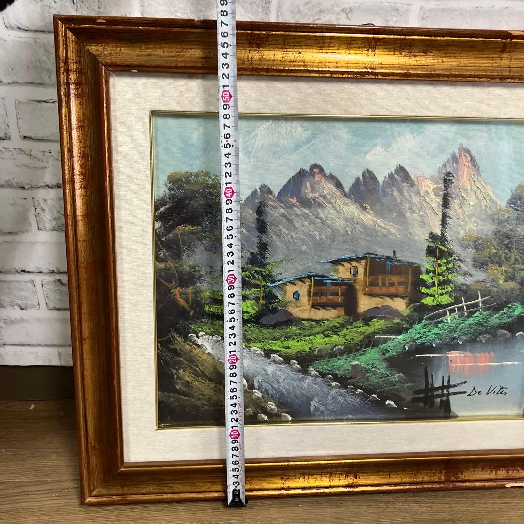 イタリア製 油絵 DE VITIS 風景画 山小屋 額縁入り DE VITIS