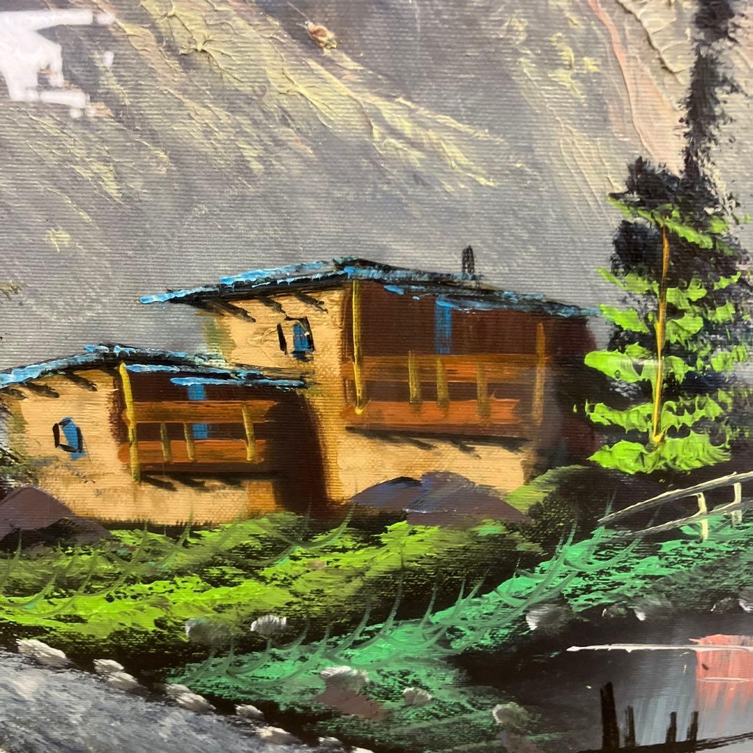 イタリア製 油絵 DE VITIS 風景画 山小屋 額縁入り DE VITIS