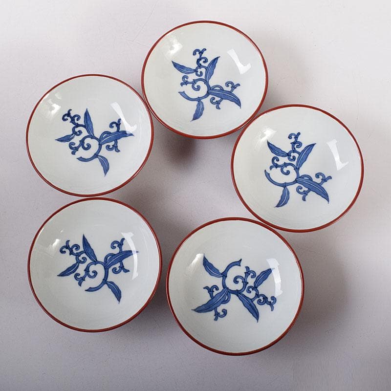 和食器　松谷窯　内染付　陶漆　蓋物　蓋碗　５客　共箱　M　R8058C