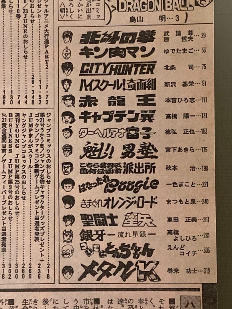 週刊少年ジャンプ 1986 25号ドラゴンボールカラーページ　北斗の拳　2色刷