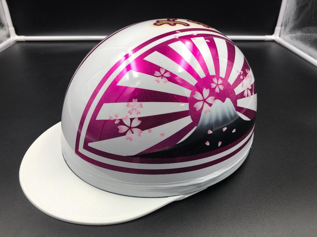 コルク半　カスタム　富士日章　三つボタン　ホワイトピンク　ラメ　桜　文字あり