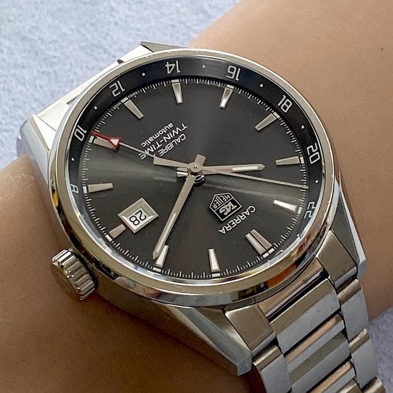 OH済 タグホイヤー カレラ キャリバー7 ツインタイム グレーダイアル AT