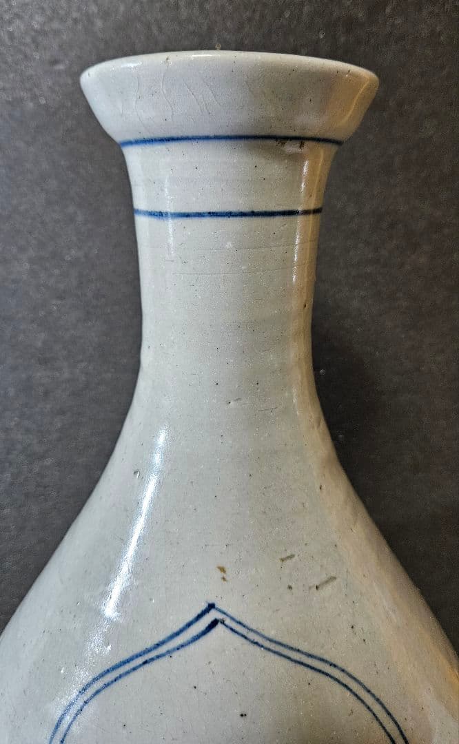 李朝　青華　染付　楼閣山水人物図　大瓶 大壺　高 約37.2cm　韓国古美術