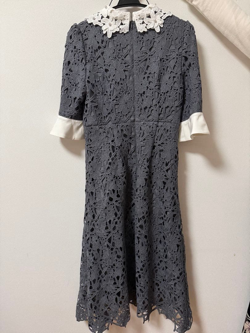 Sサイズ LEJA花柄レースカラースパンコール刺繍Aラインフレアドレスワンピース