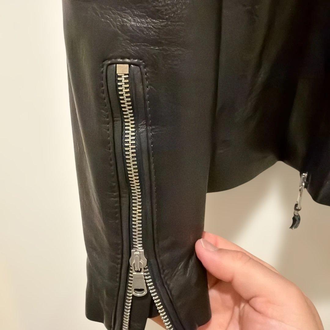 レア！EMMETI ネイビーレザーシングルノーカラーライダース