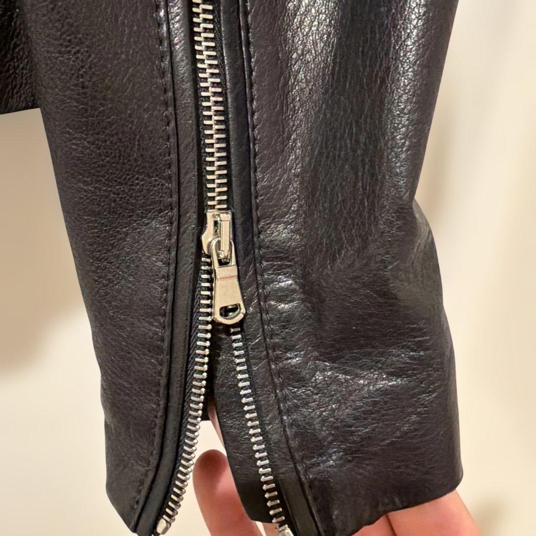 レア！EMMETI ネイビーレザーシングルノーカラーライダース