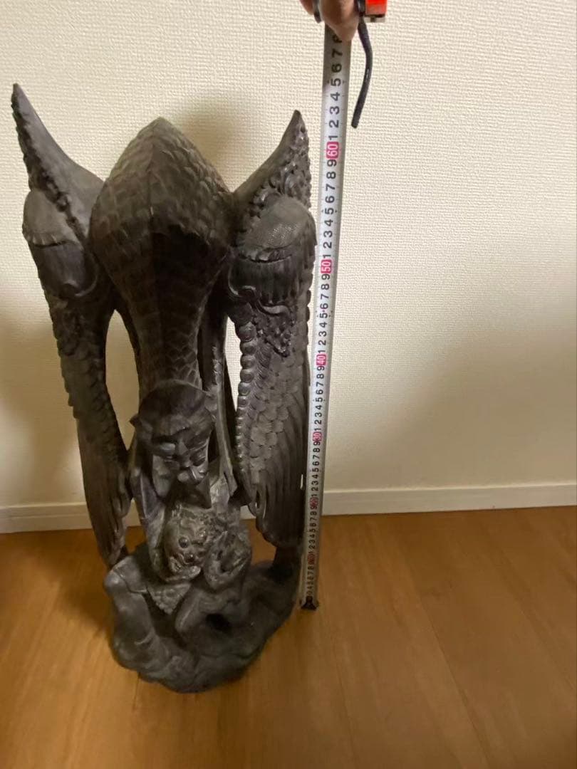 黒檀木彫り檀木彫り 希少中古シュヌ神バリ 置物高62.5cmx30cm重9kg