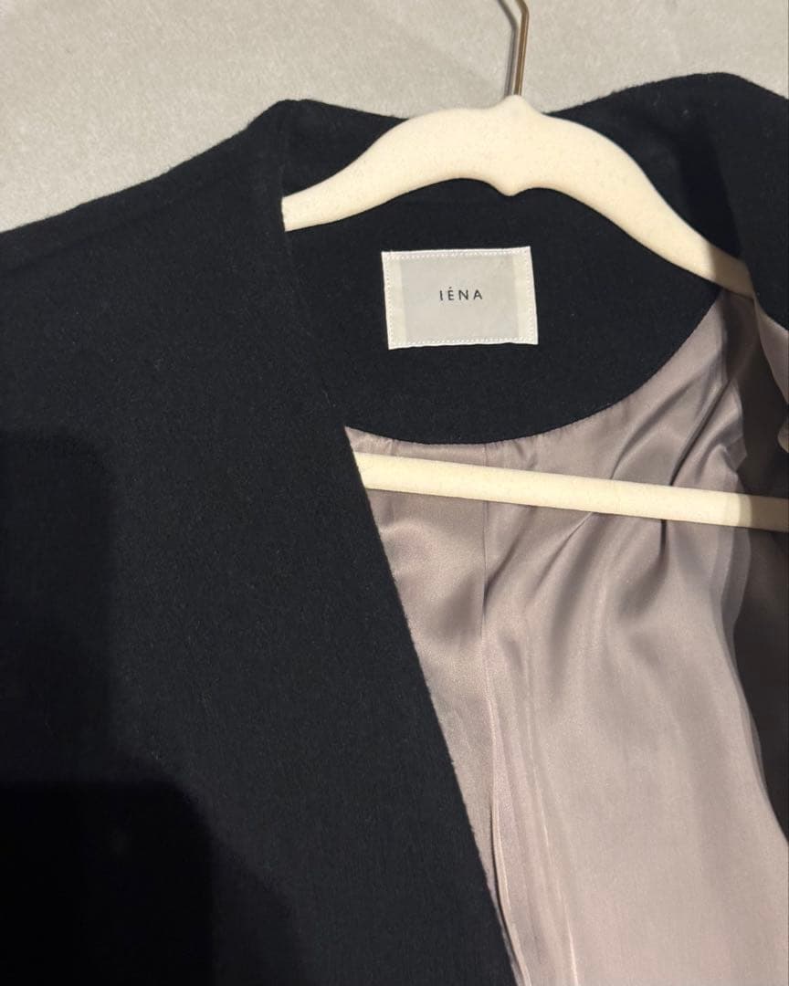 IENA ダブルビーバーVネックノーカラーコート