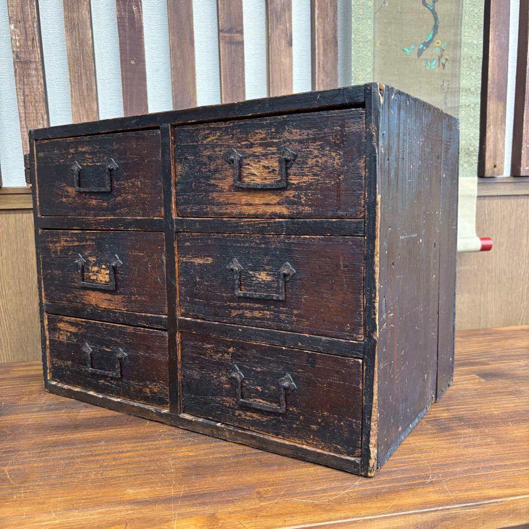 大正昭和レトロ 木製小引き出し 6杯 ヴィンテージインテリア 収納チェスト