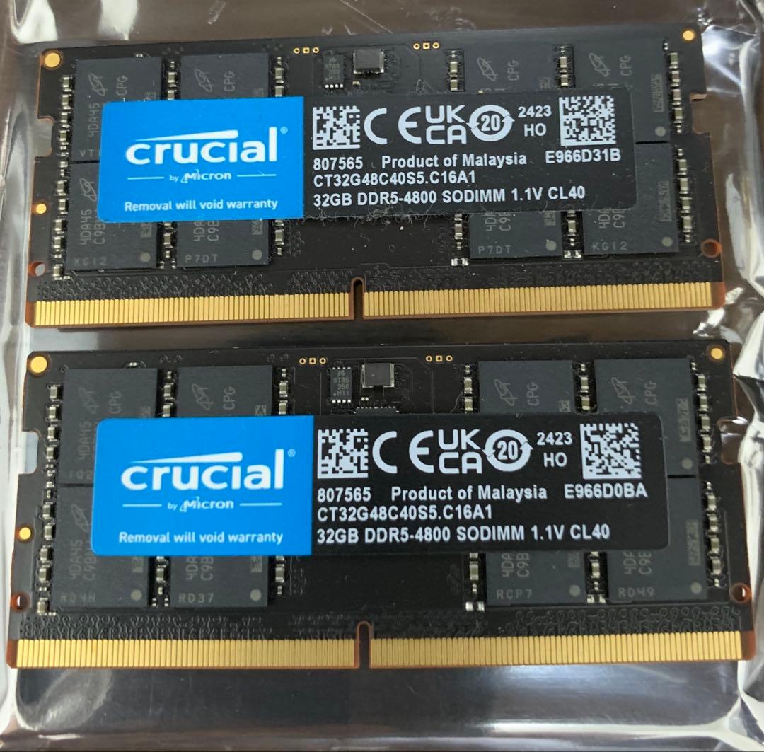 crucial 32GB x 2 DDR5-4800 SO-DIMM メモリ