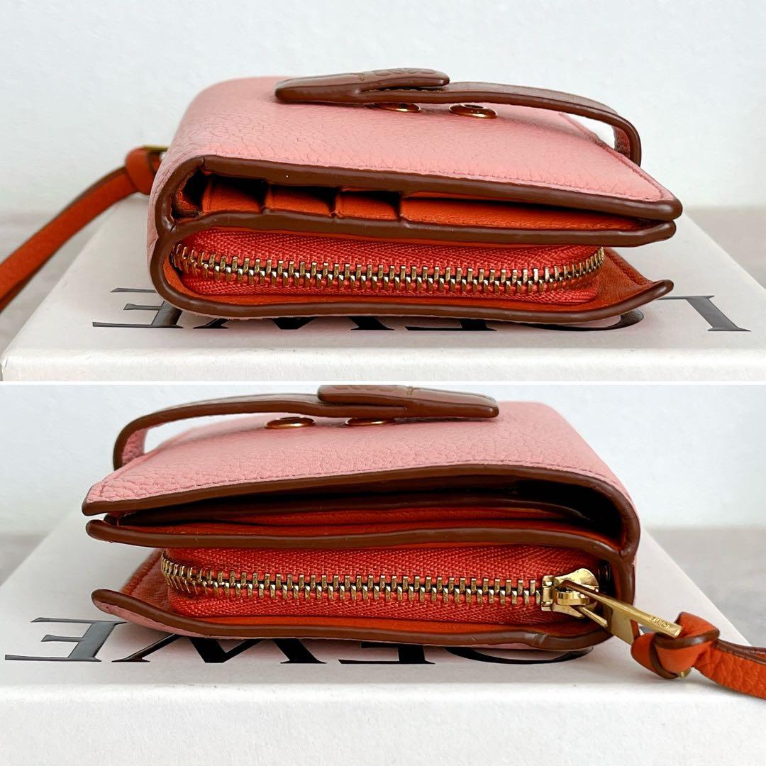 美品✨ロエベ コンパクト ジップウォレット アナグラム レザー コーラルピンク