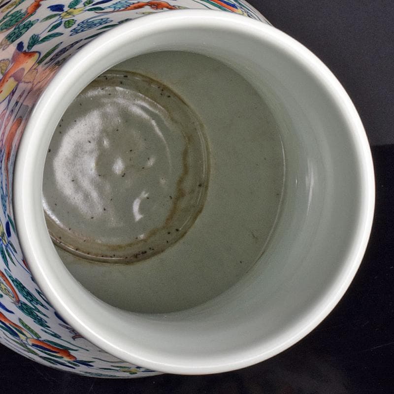 中国　大清雍正年製款　色絵　桃蝙蝠図　花生　時代箱付　M　R7657B