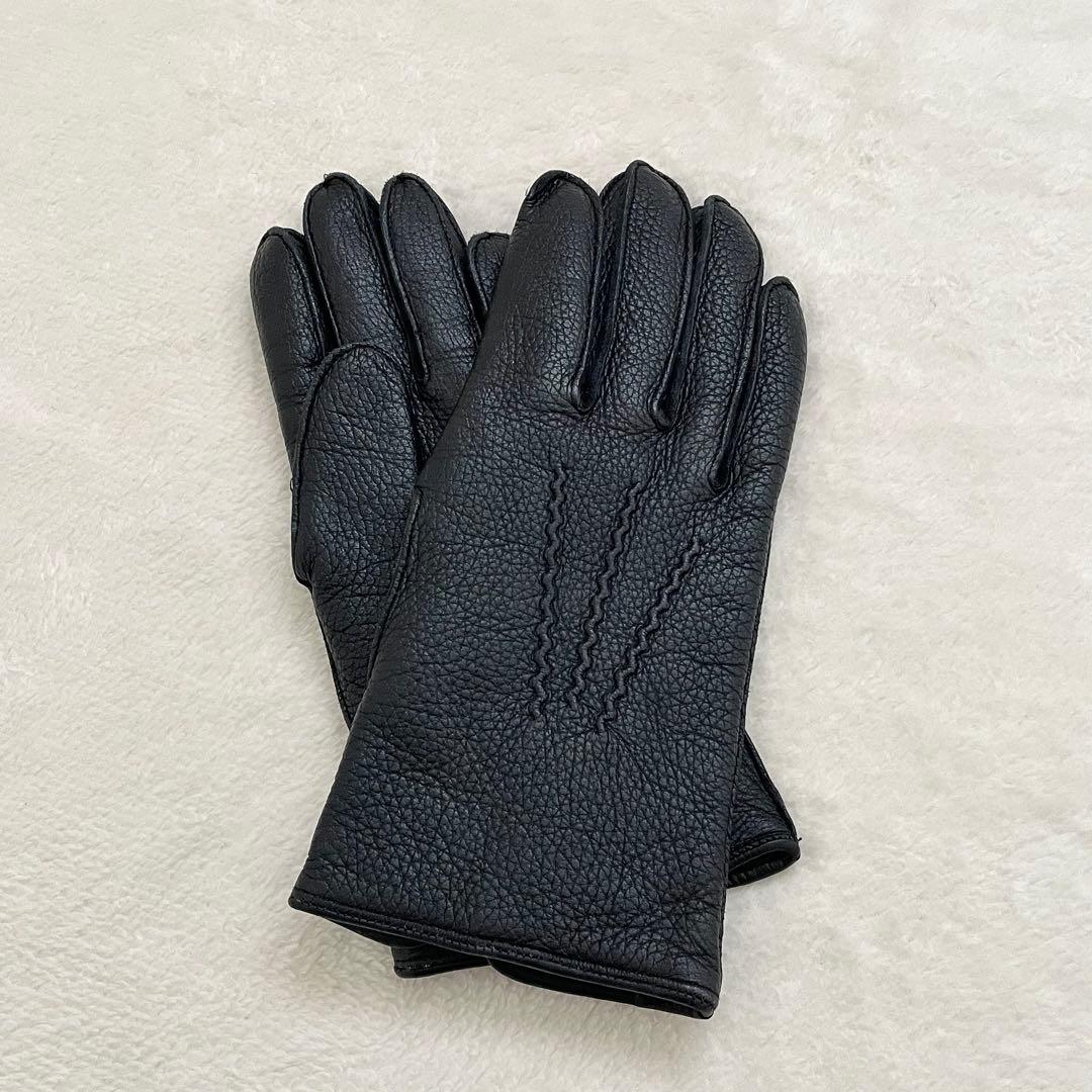 未使用 DENTS レザーグローブ 本革 ニットライニング ブラック レッド
