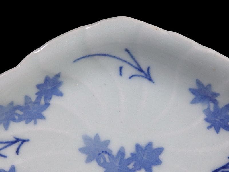 古伊万里　こんにゃく印判　紅葉の図　菱形変形小皿　江戸中期　A346AS-CWr