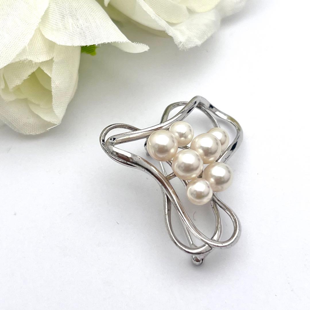 ミキモト　シルバー　パール　ブローチ　皇室御用達ブランド