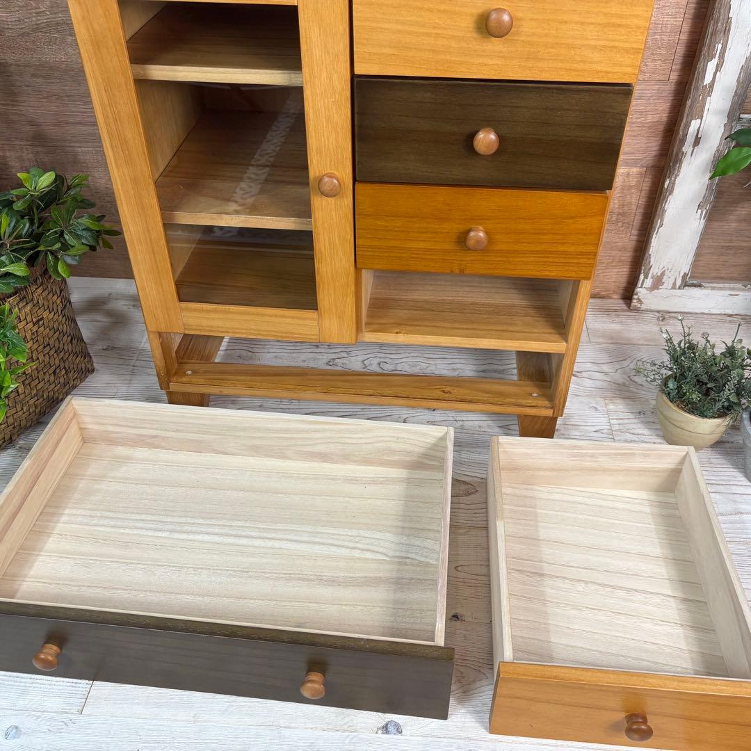 訳あり品【134】ナチュラルウッド桐材天然無垢ガラスキャビネット収納家具チェスト