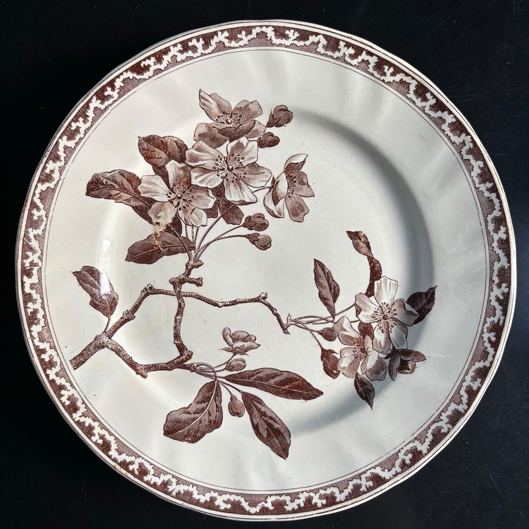 フランスアンティークプレート ブラウン　花柄2枚セット