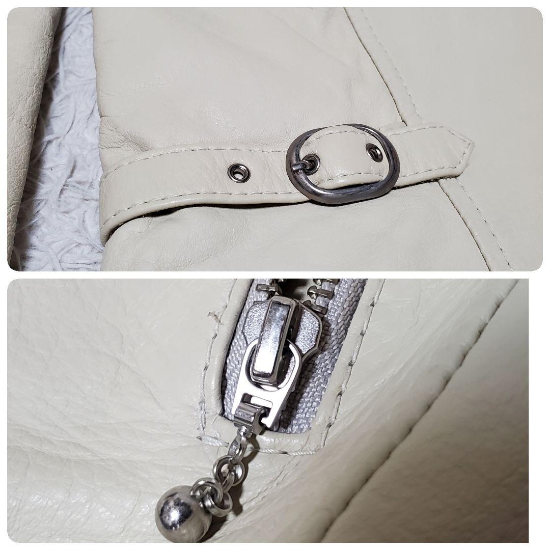 美品 Glitter シングルライダース 本革 アイボリー 42