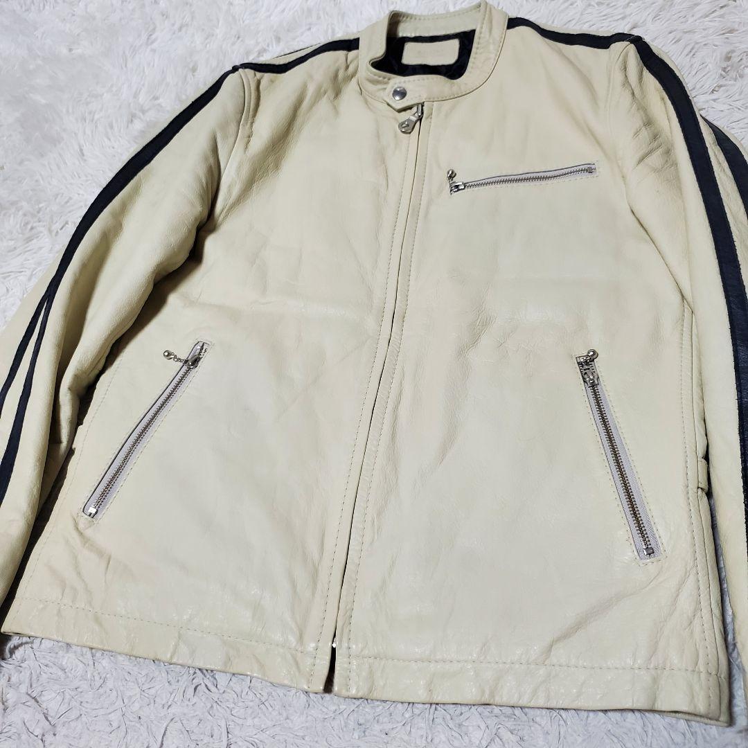 美品 Glitter シングルライダース 本革 アイボリー 42